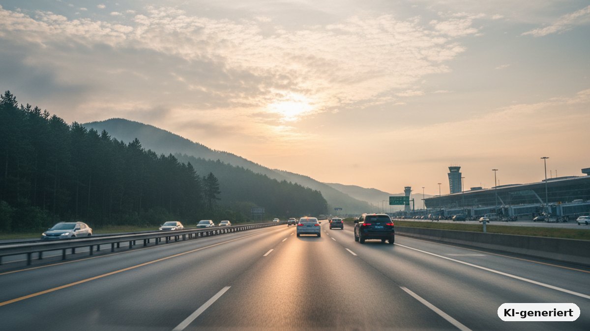 KI-generiertes Bild: Der wichtigste Teil der Reise – die Anfahrt zum Flughafen