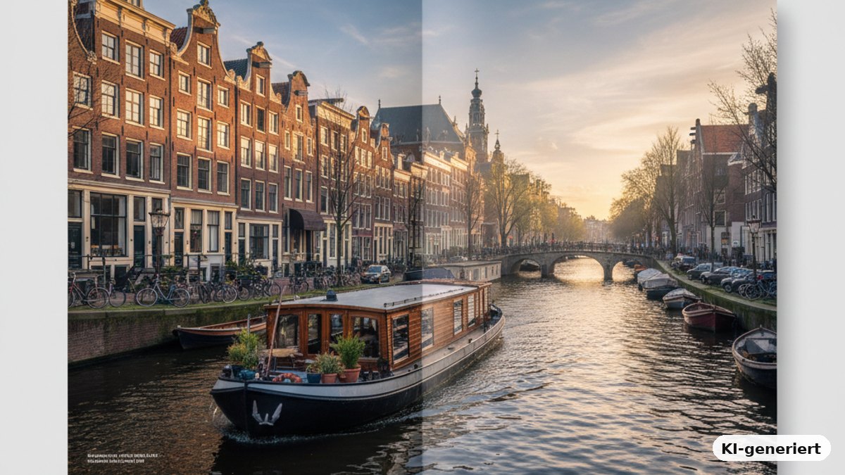 KI-generiertes Bild: Mit dem Hausboot Amsterdam genießen